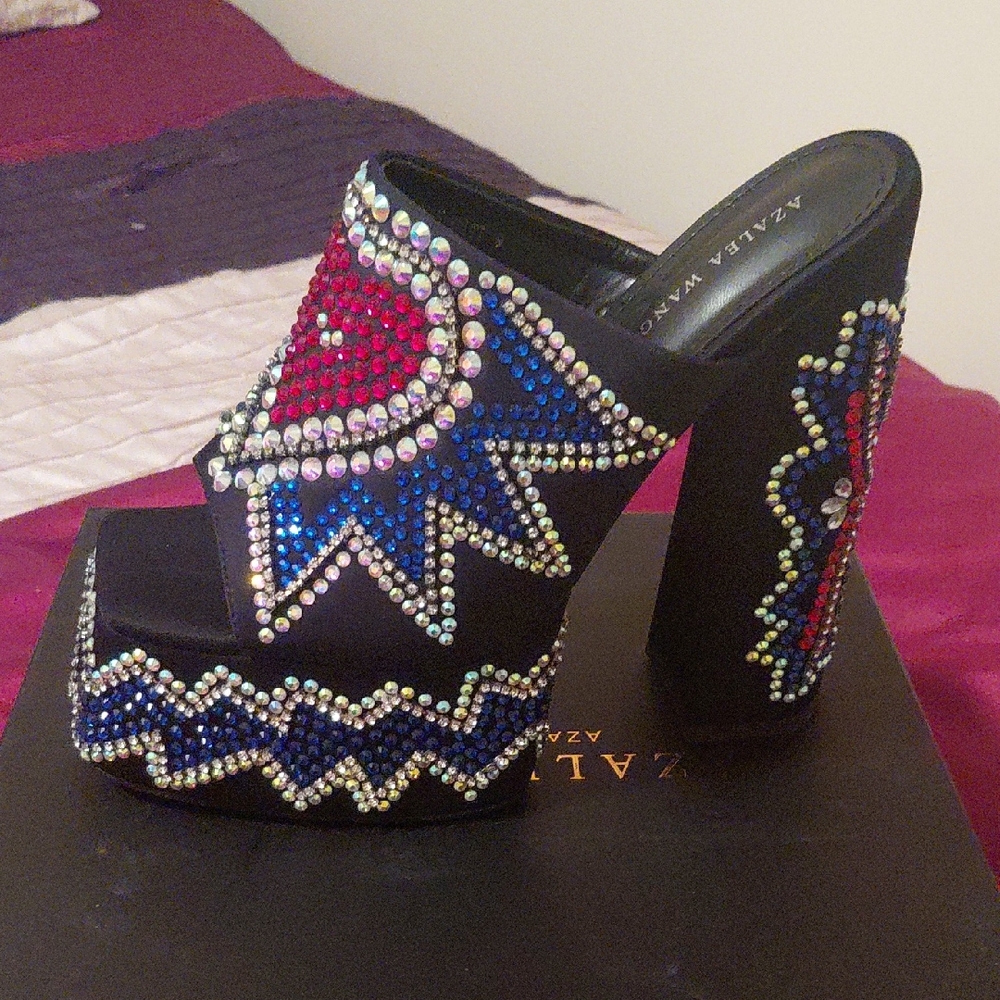 Women's Black Embellished Platform Heels